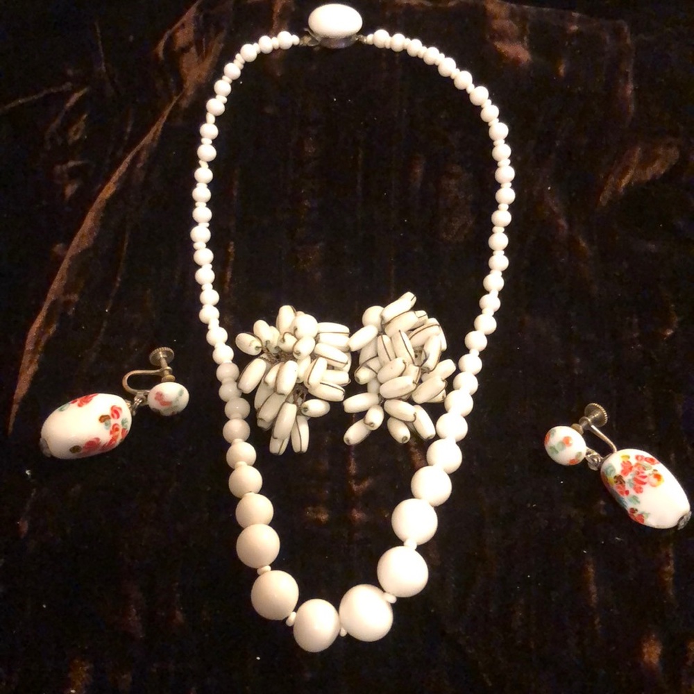 3 PC antique Milk Glass